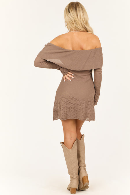 Light Coffee Off the Shoulder Textured Short Dress