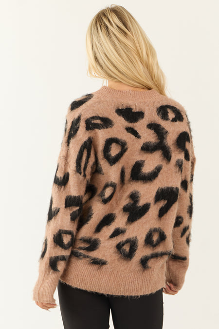 Light Cognac Leopard Print Button Up Cardigan