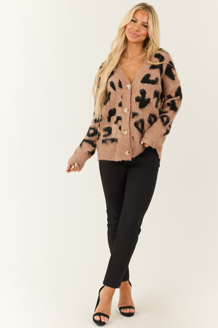 Light Cognac Leopard Print Button Up Cardigan