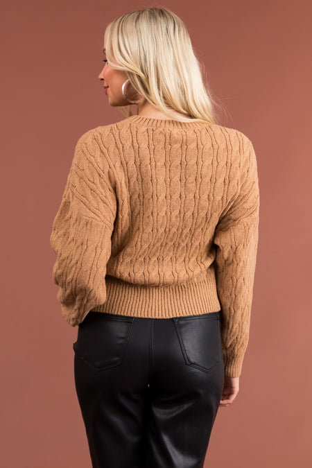 Light Copper Cable Knit Long Sleeve Sweater