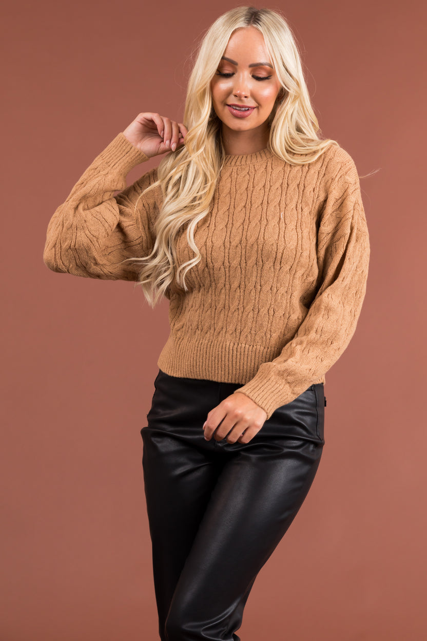 Light Copper Cable Knit Long Sleeve Sweater