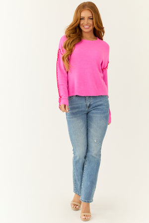 Light Fuchsia Long Sleeve Contrast Stitch Sweater