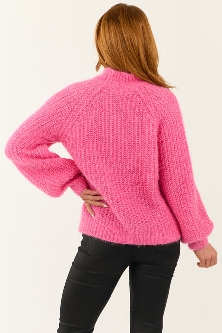 Bubblegum Tinsel Yarn Mock Neck Sweater