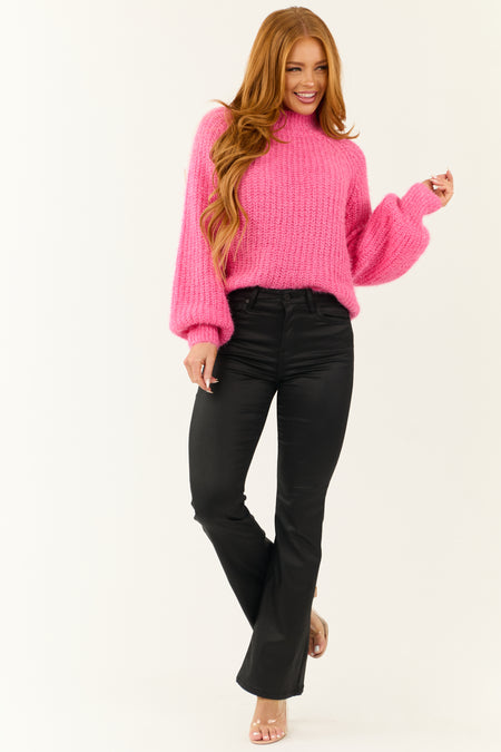 Bubblegum Tinsel Yarn Mock Neck Sweater