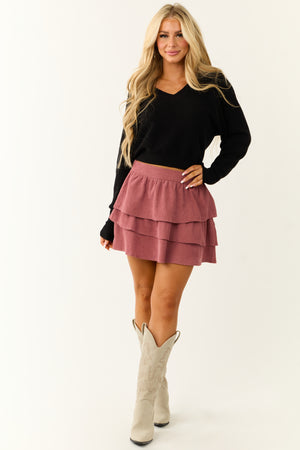 Light Hibiscus Corduroy Tiered Ruffle Mini Skirt