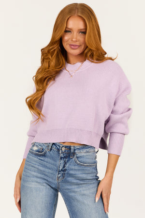 Light Iris Cropped Puff Long Sleeve Knit Sweater