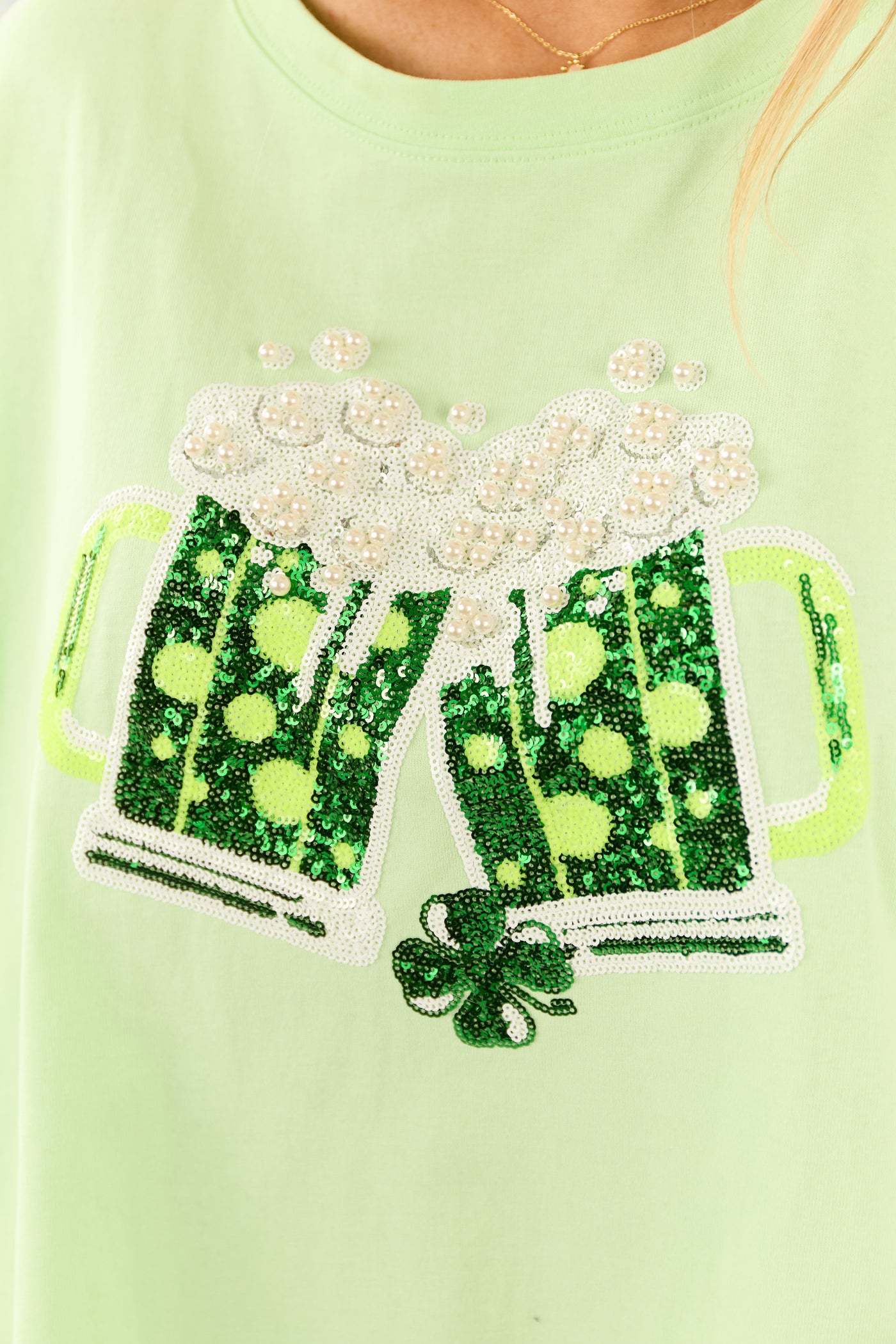 Light Kiwi Sequin St Patricks Day Graphic Top