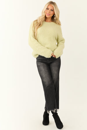 Light Lime Long Sleeve Fuzzy Knit Sweater