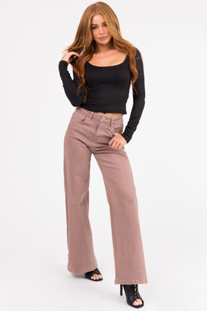 Risen Light Mauve High Rise Wide Leg Jeans