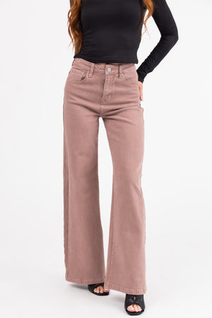 Risen Light Mauve High Rise Wide Leg Jeans