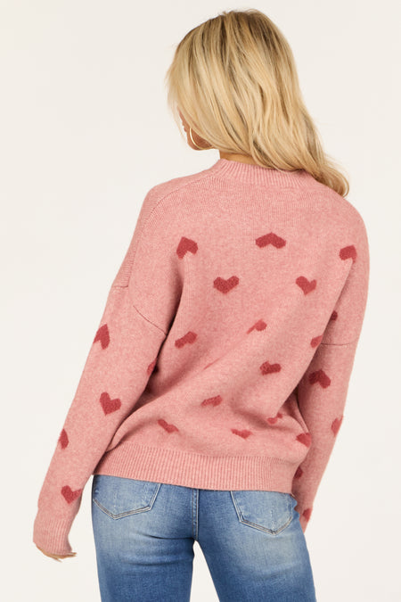 Light Punch Heart Pattern Long Sleeve Sweater