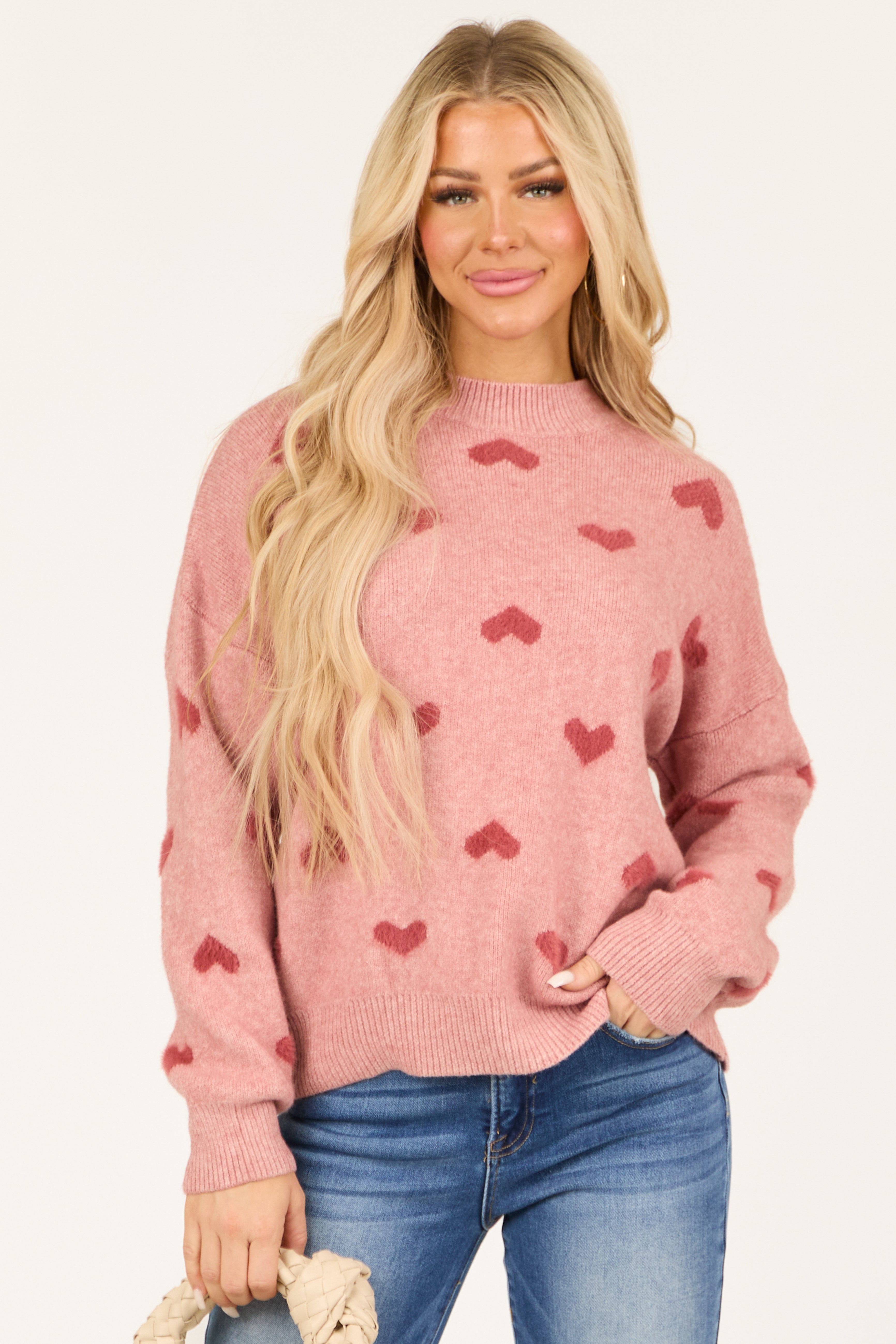 Light Punch Heart Pattern Long Sleeve Sweater