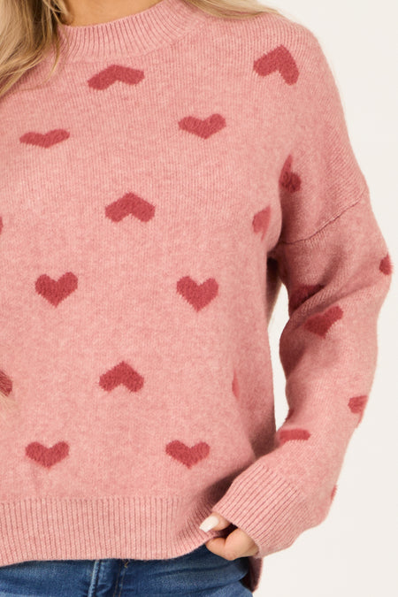 Light Punch Heart Pattern Long Sleeve Sweater