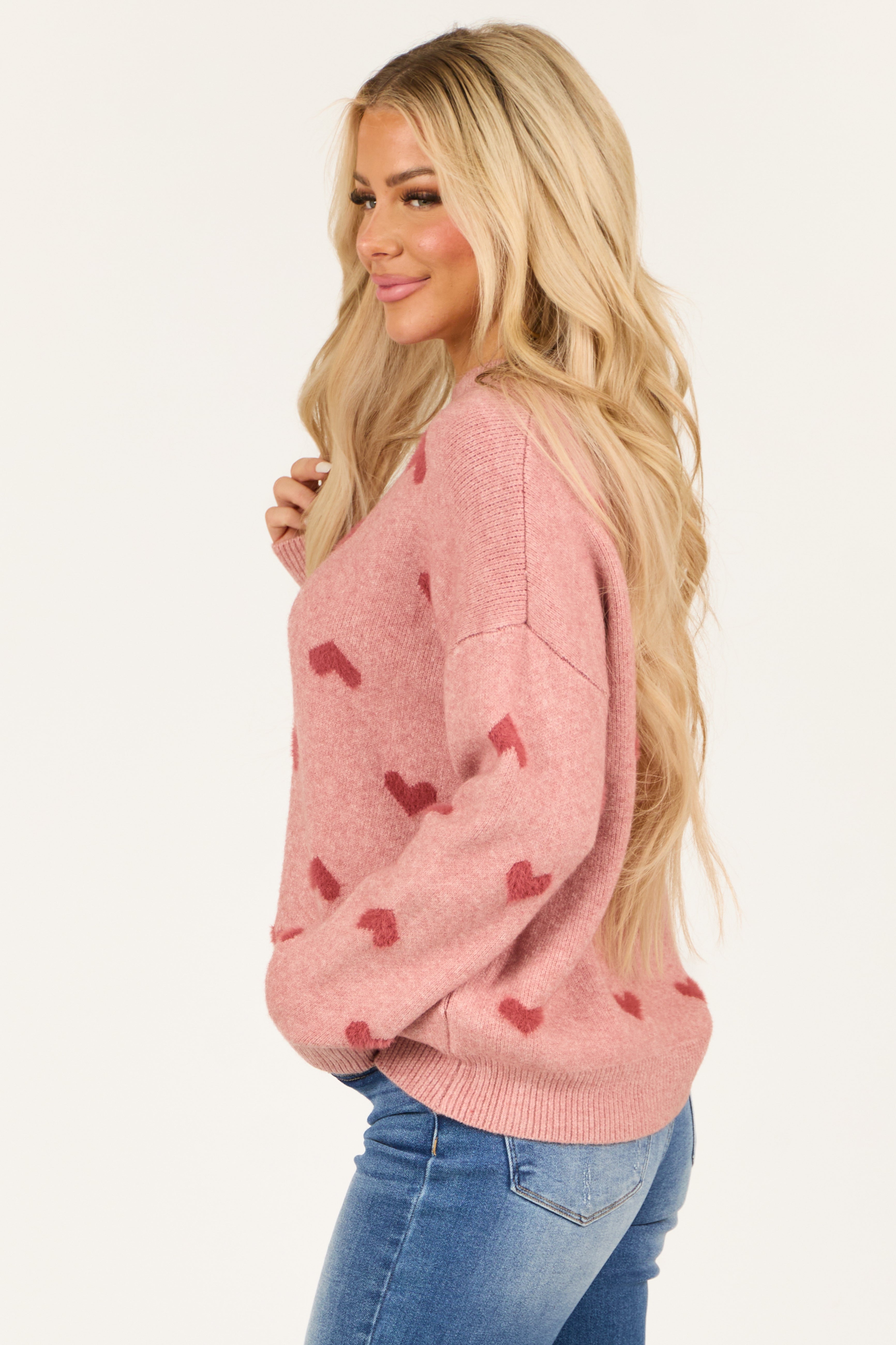 Light Punch Heart Pattern Long Sleeve Sweater