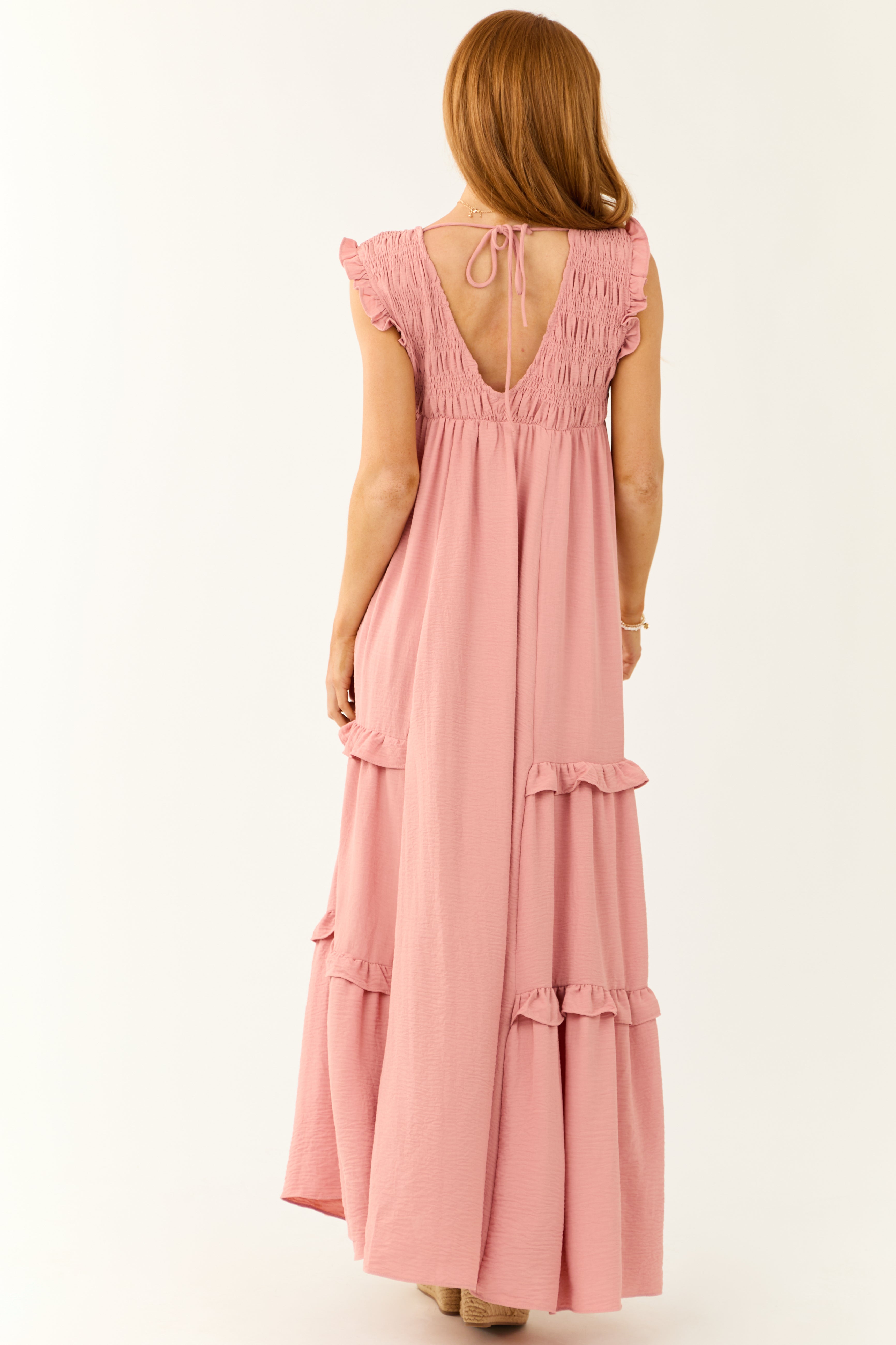 Light Punch Sleeveless Smocked Maxi Dress