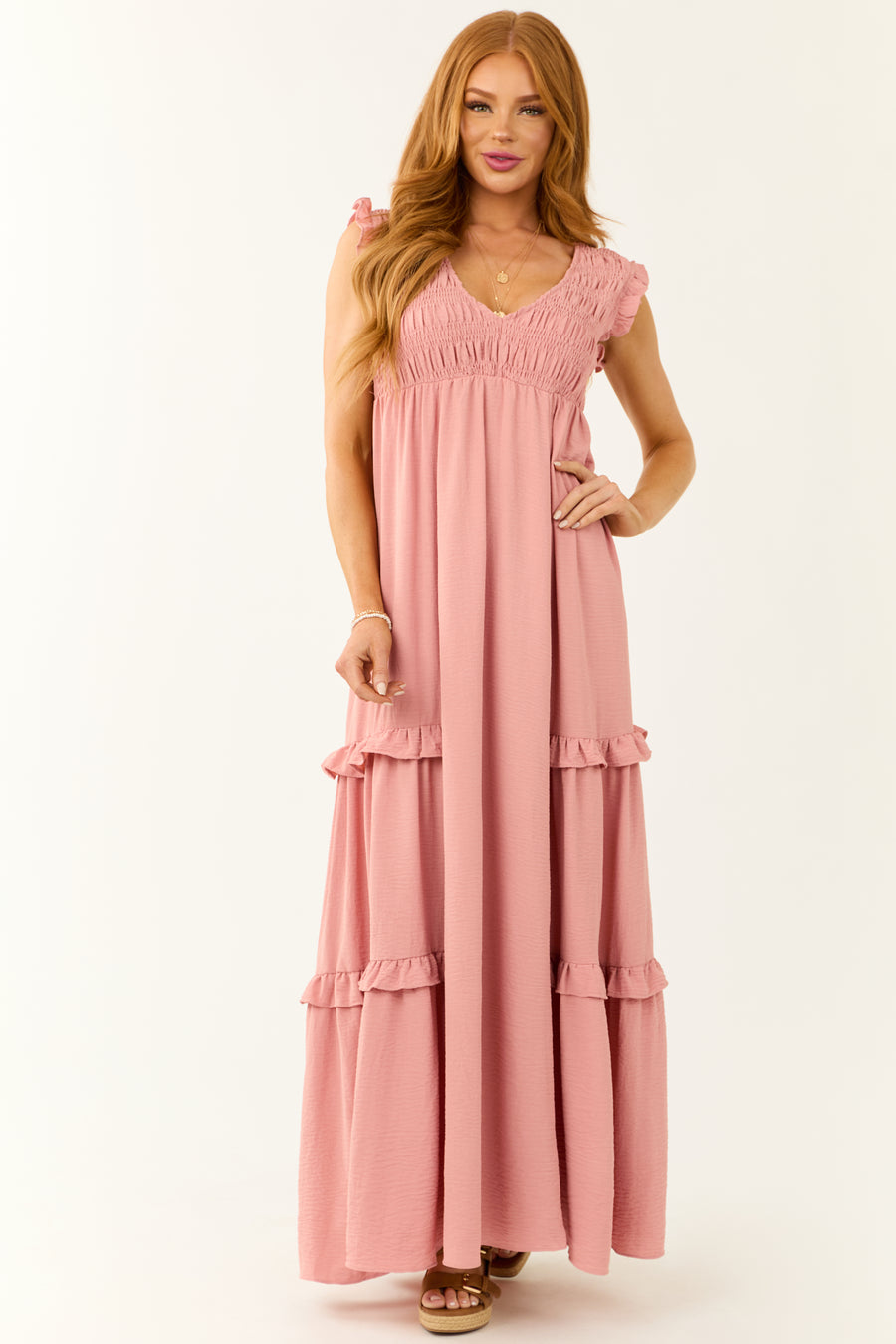 Light Punch Sleeveless Smocked Maxi Dress