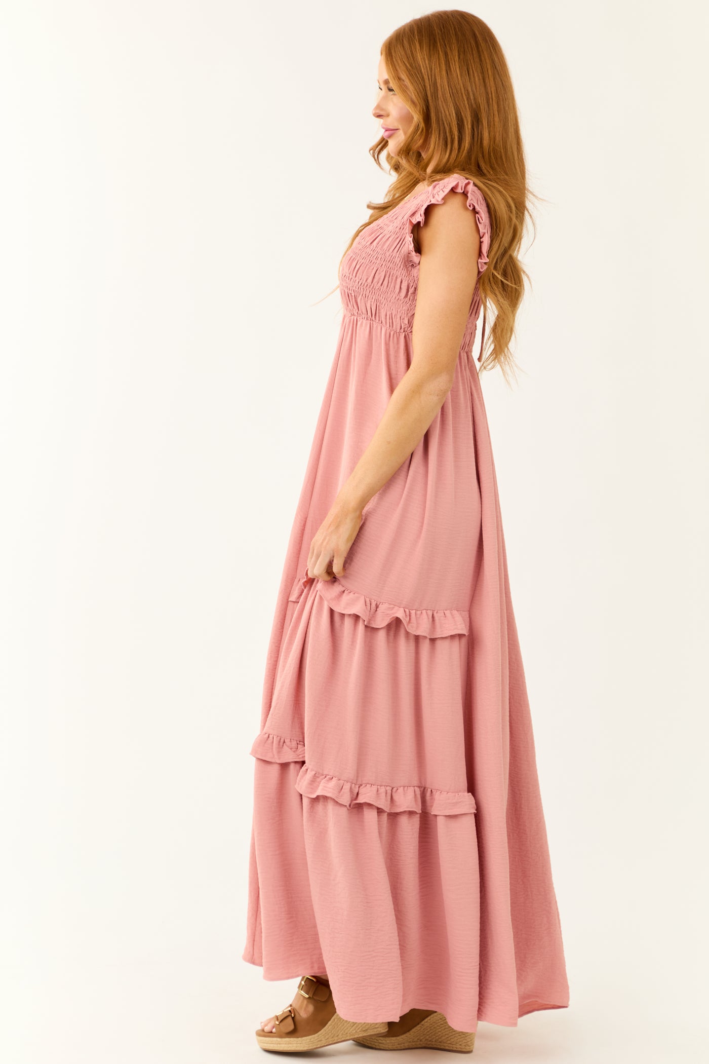 Light Punch Sleeveless Smocked Maxi Dress