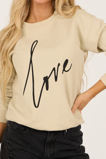 Light Sand 'Love' Graphic Long Sleeve Sweatshirt