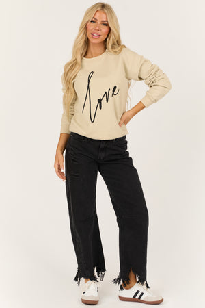 Light Sand 'Love' Graphic Long Sleeve Sweatshirt