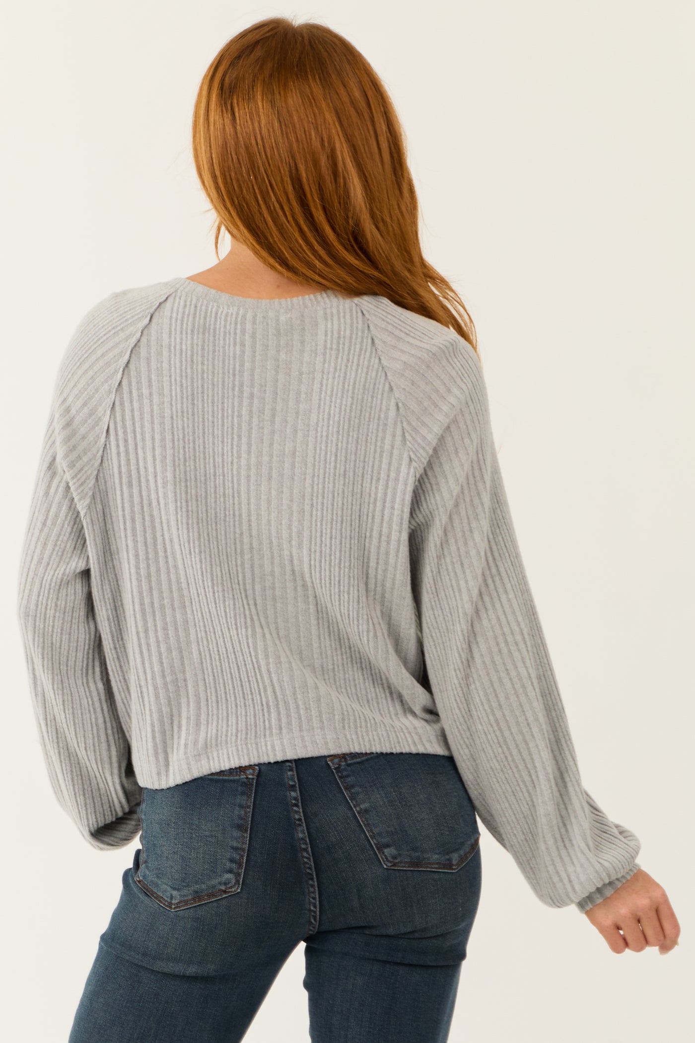 Light Slate Henley Ribbed Long Sleeve Top