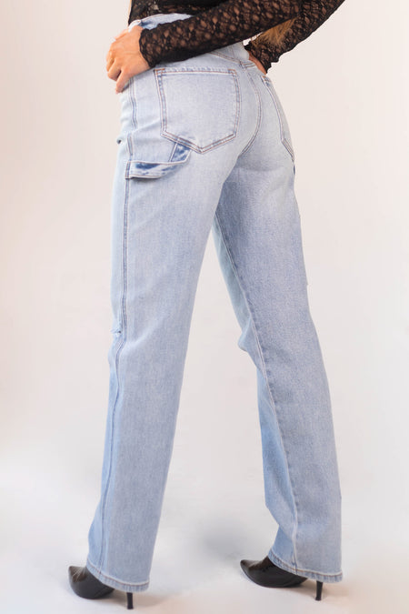 Light Wash Baggy Straight Leg Carpenter Jeans