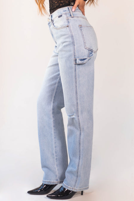 Light Wash Baggy Straight Leg Carpenter Jeans