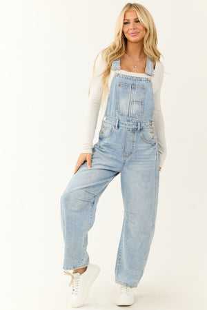 Light Wash Denim Barrel Overalls