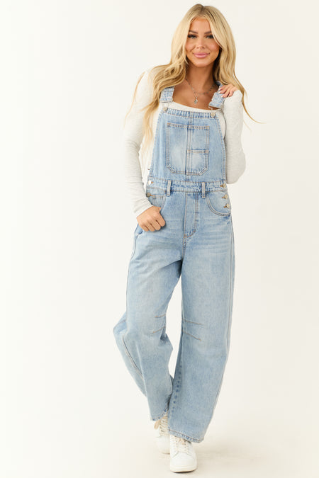 Light Wash Denim Barrel Overalls