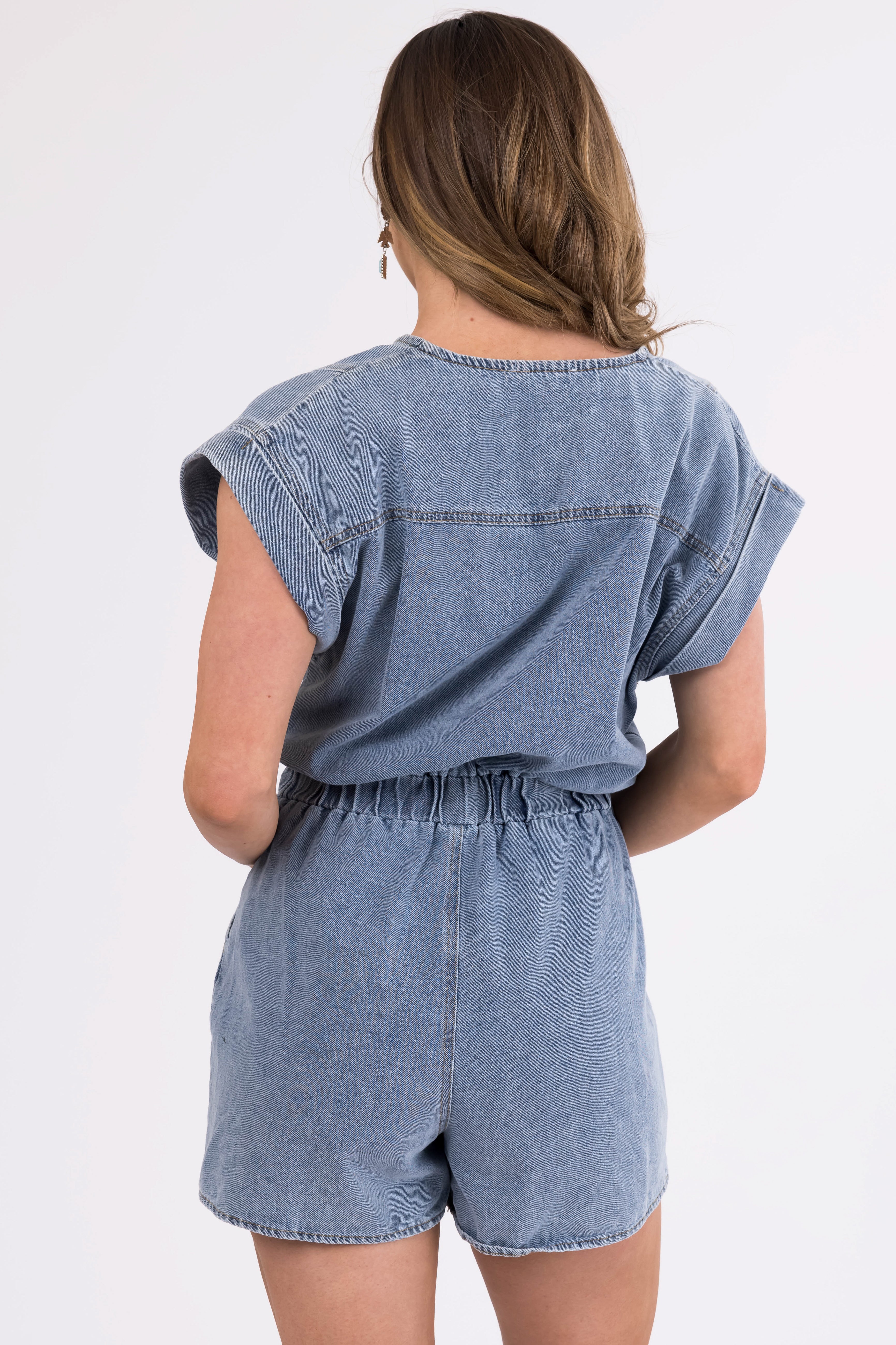 Light Wash Denim Button Down Romper