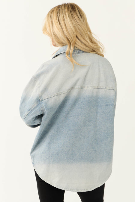 Light Wash Denim Long Sleeve Buttoned Jacket