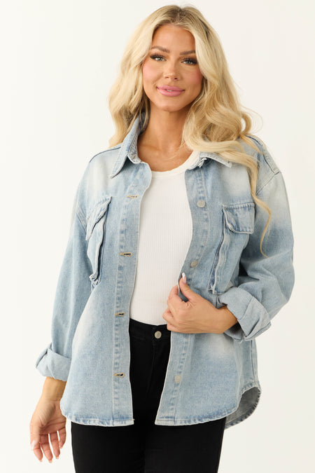 Light Wash Denim Long Sleeve Buttoned Jacket