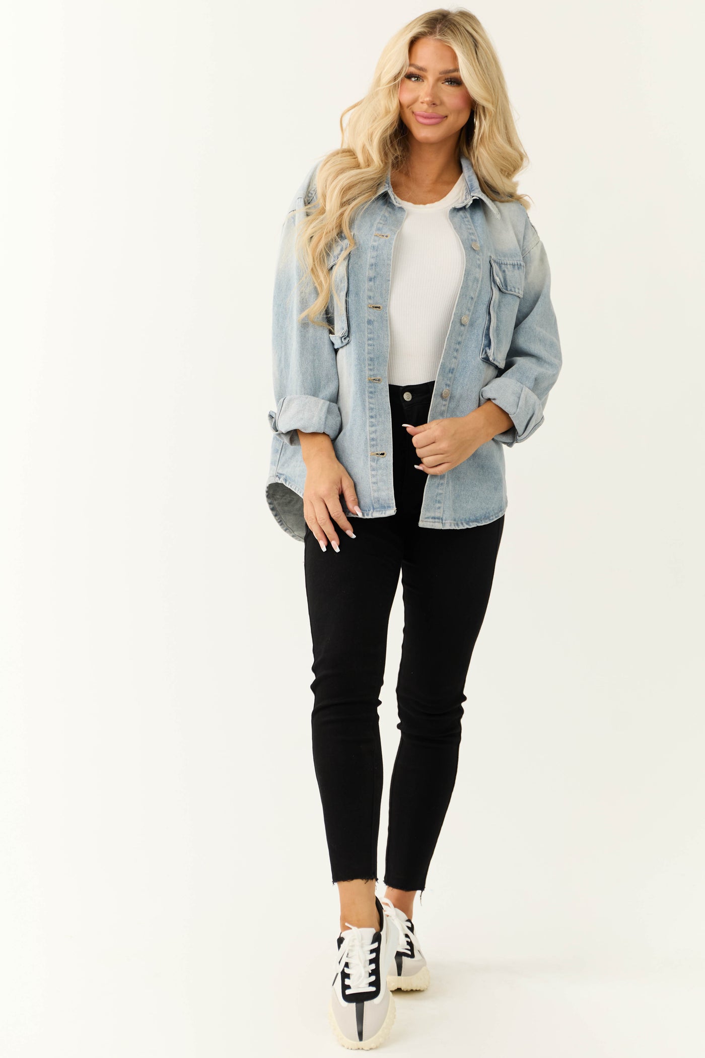 Light Wash Denim Long Sleeve Buttoned Jacket