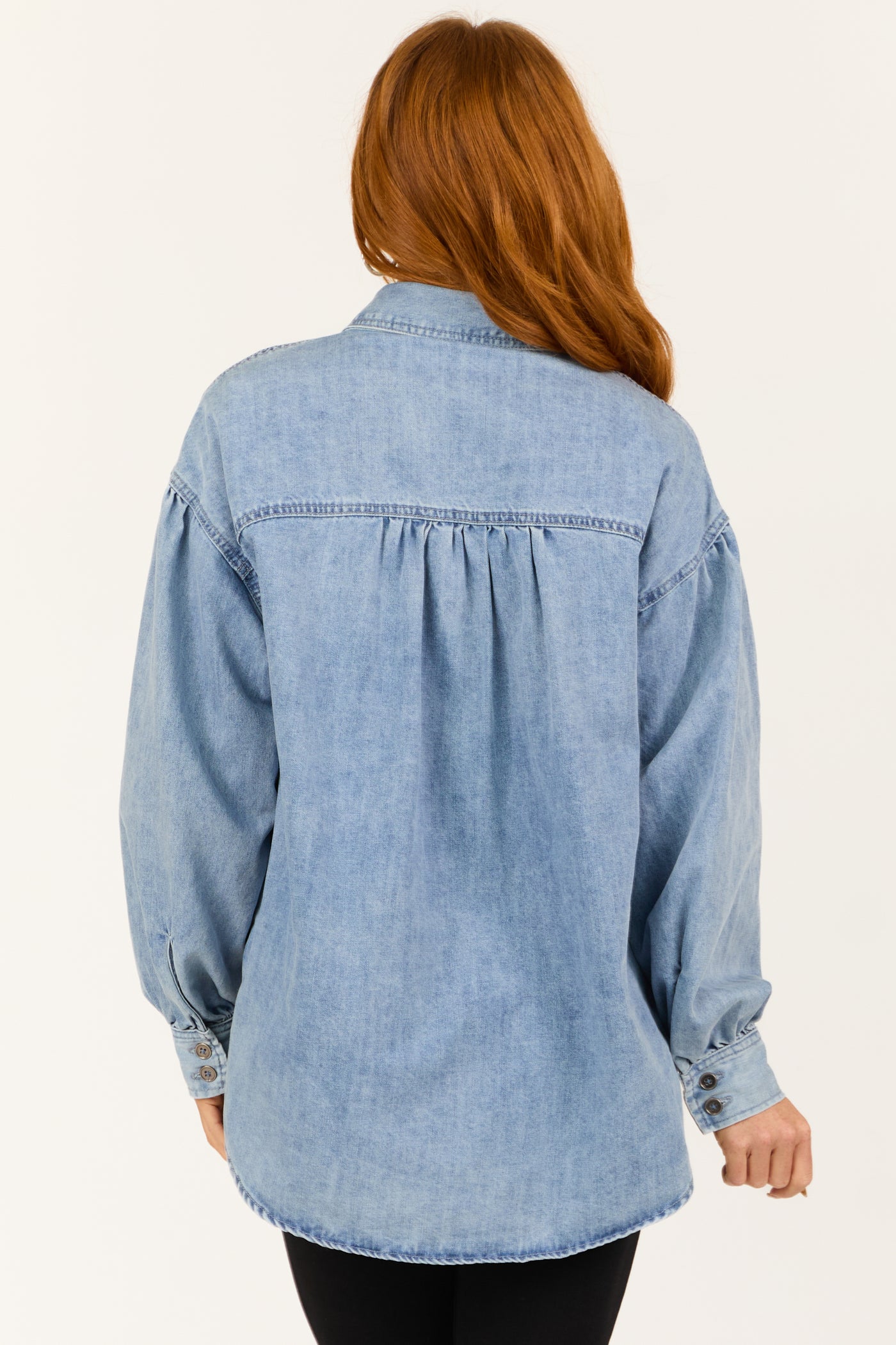 Light Wash Heart Pocket Oversized Denim Shacket