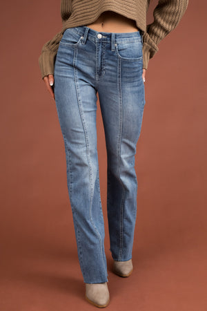 Light Wash High Rise Flare Leg Raw Hem Jeans