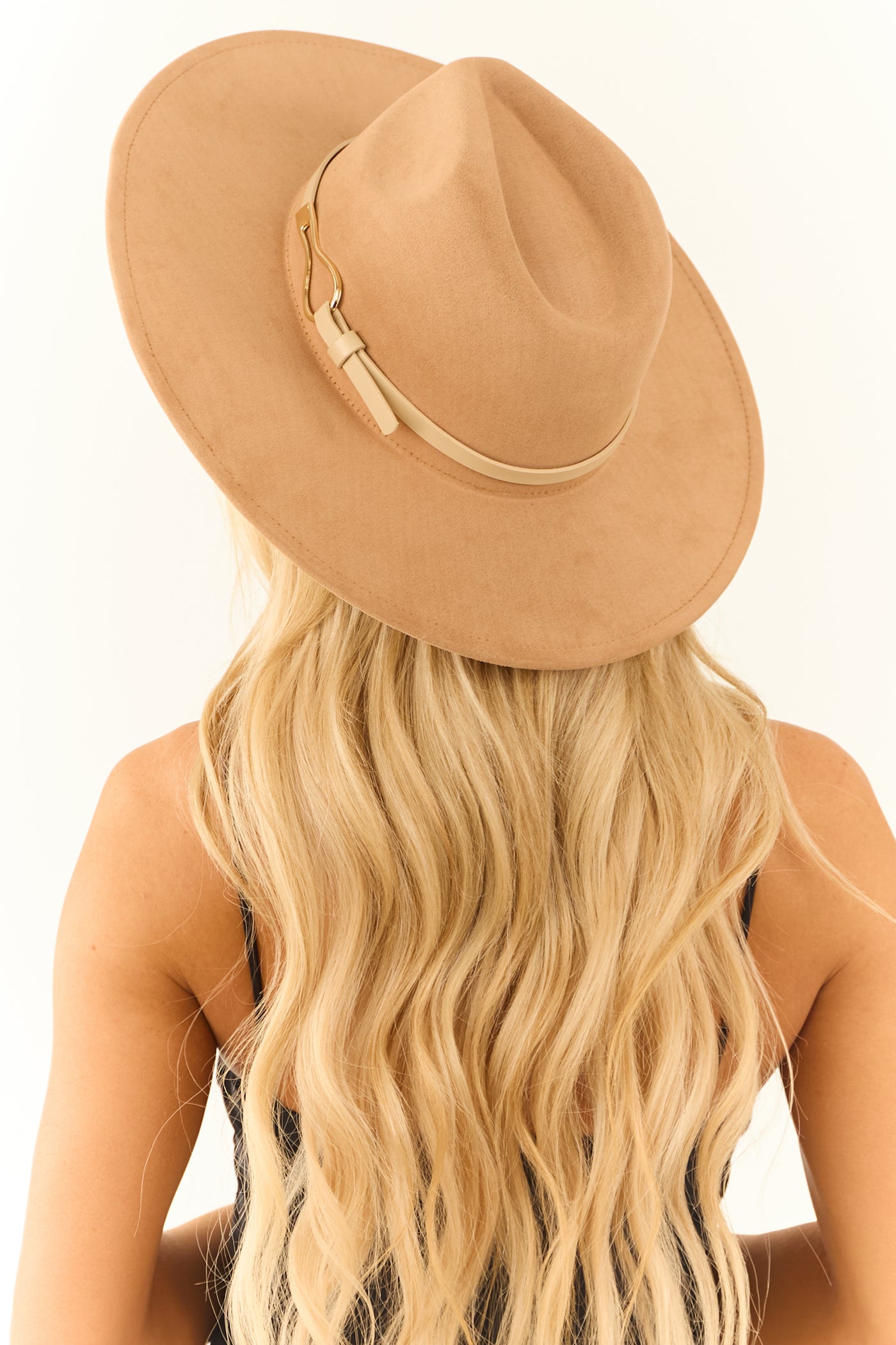 Light Copper Faux Suede Buckle Flat Brim Sun Hat