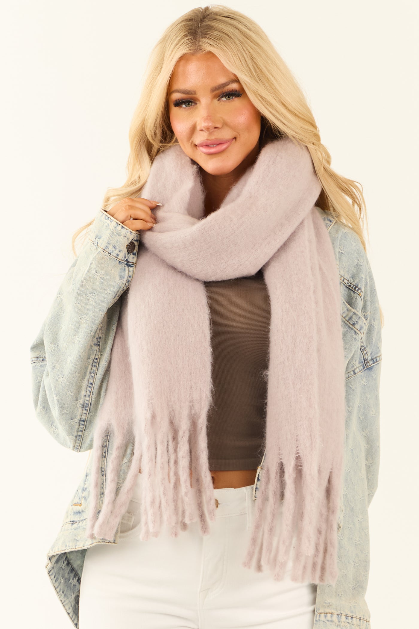 Light Mocha Tassel End Oversized Scarf