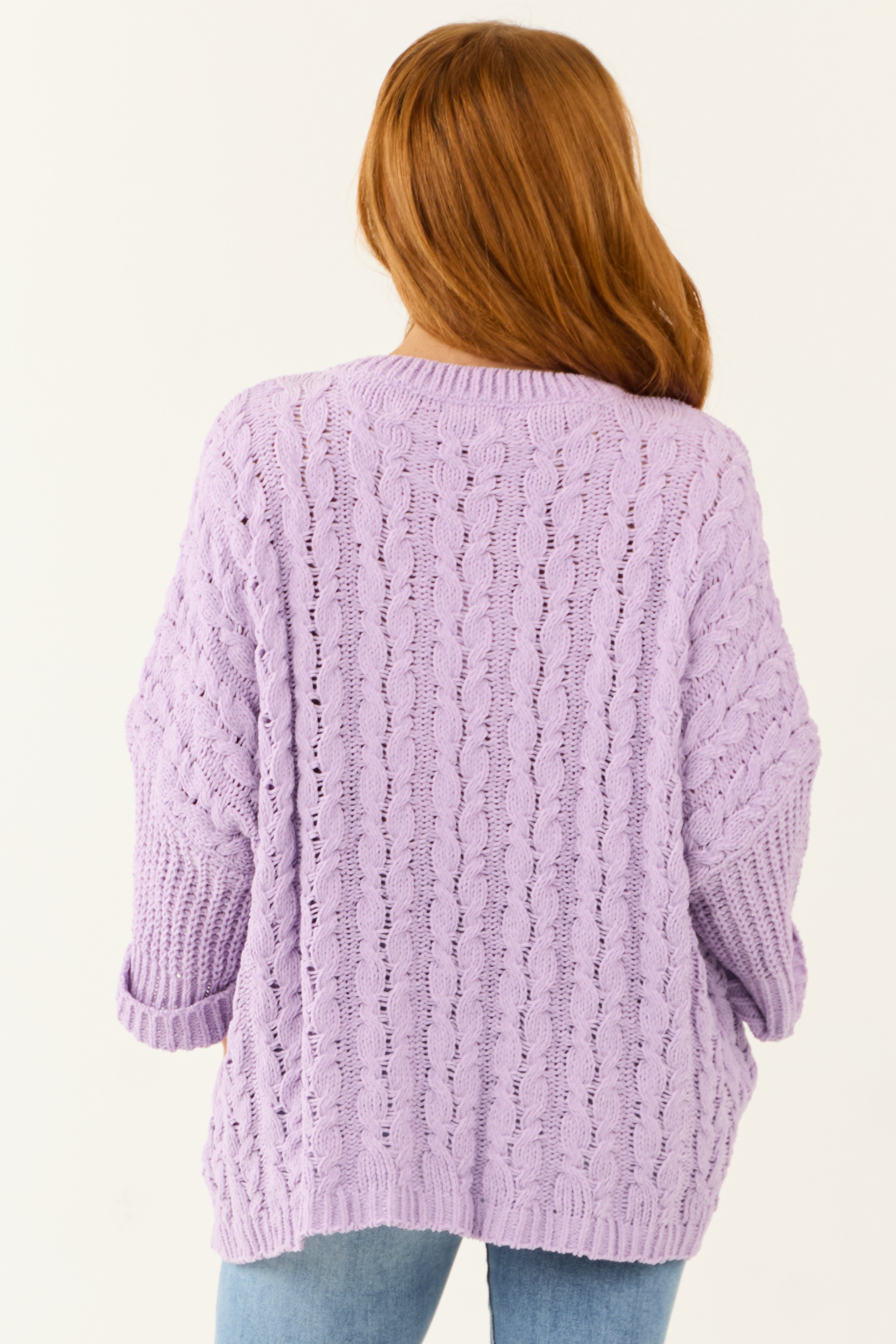 Lilac Oversized Chenille Cable Knit Sweater