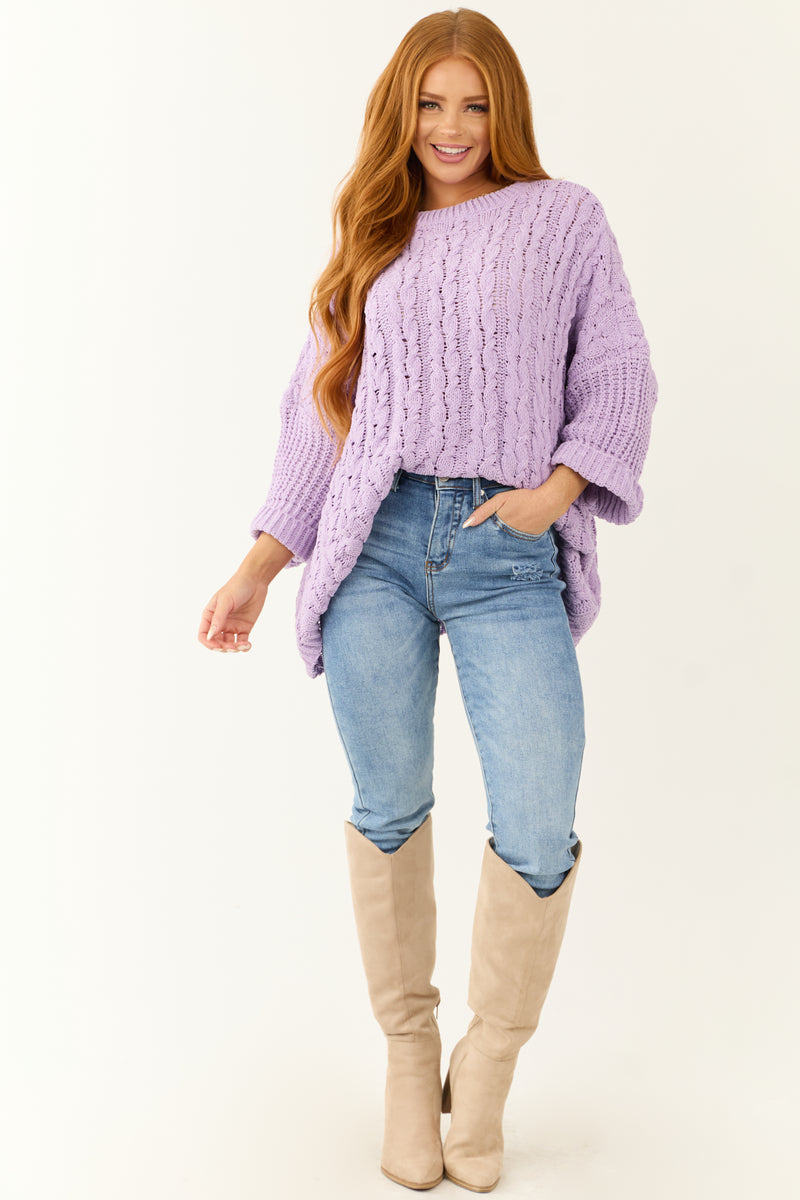 Lilac Oversized Chenille Cable Knit Sweater