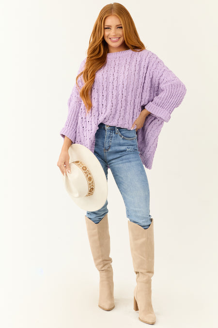 Lilac Oversized Chenille Cable Knit Sweater