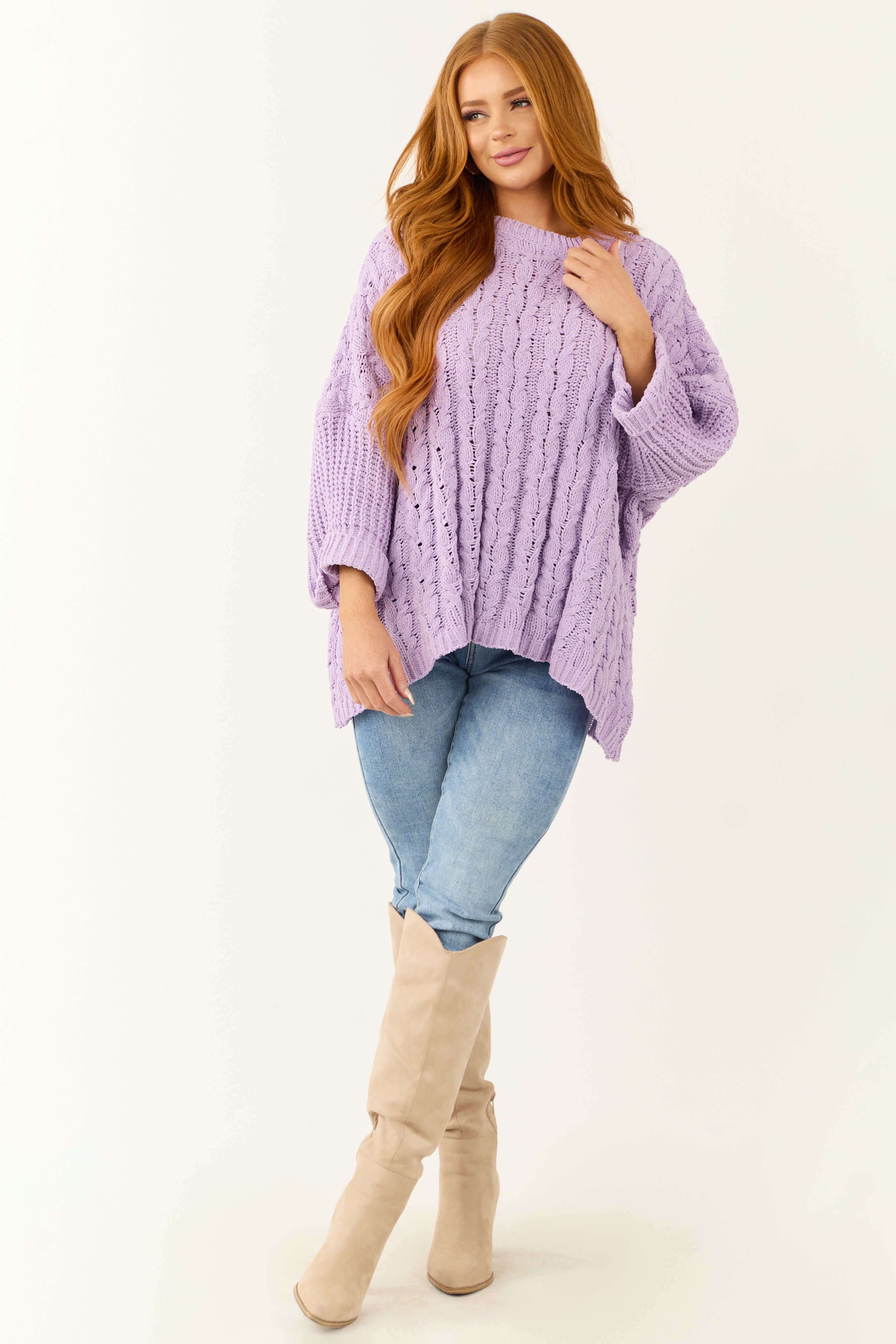 Lilac Oversized Chenille Cable Knit Sweater