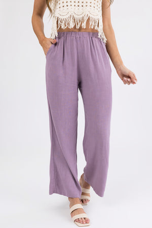 Lilac Wide Leg Textured Linen Pants