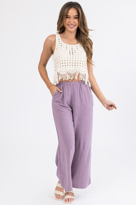 Lilac Wide Leg Textured Linen Pants