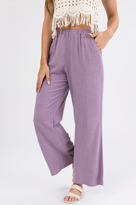 Lilac Wide Leg Textured Linen Pants