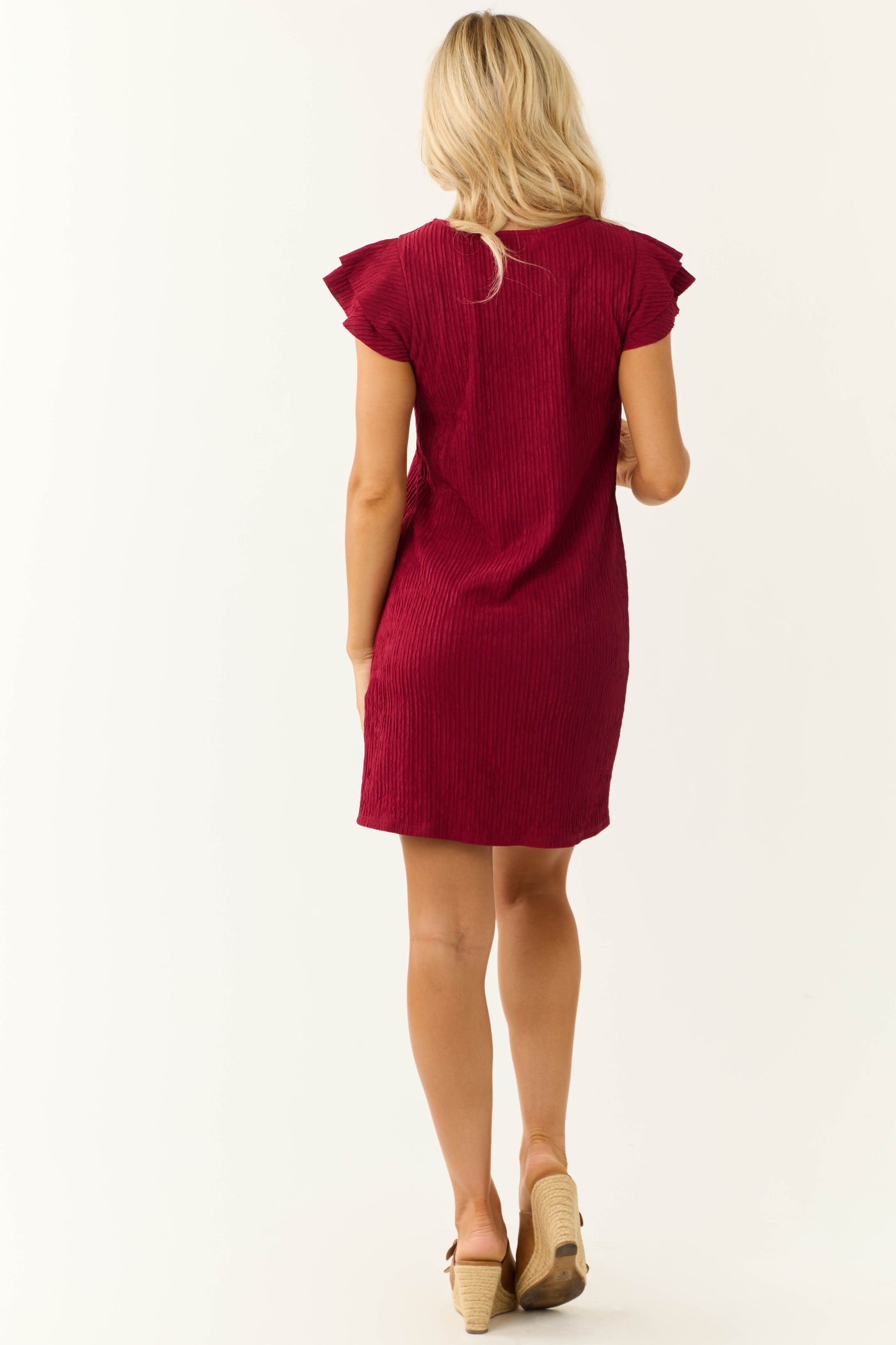 Lily Burgundy Frill Textured Shift Dress