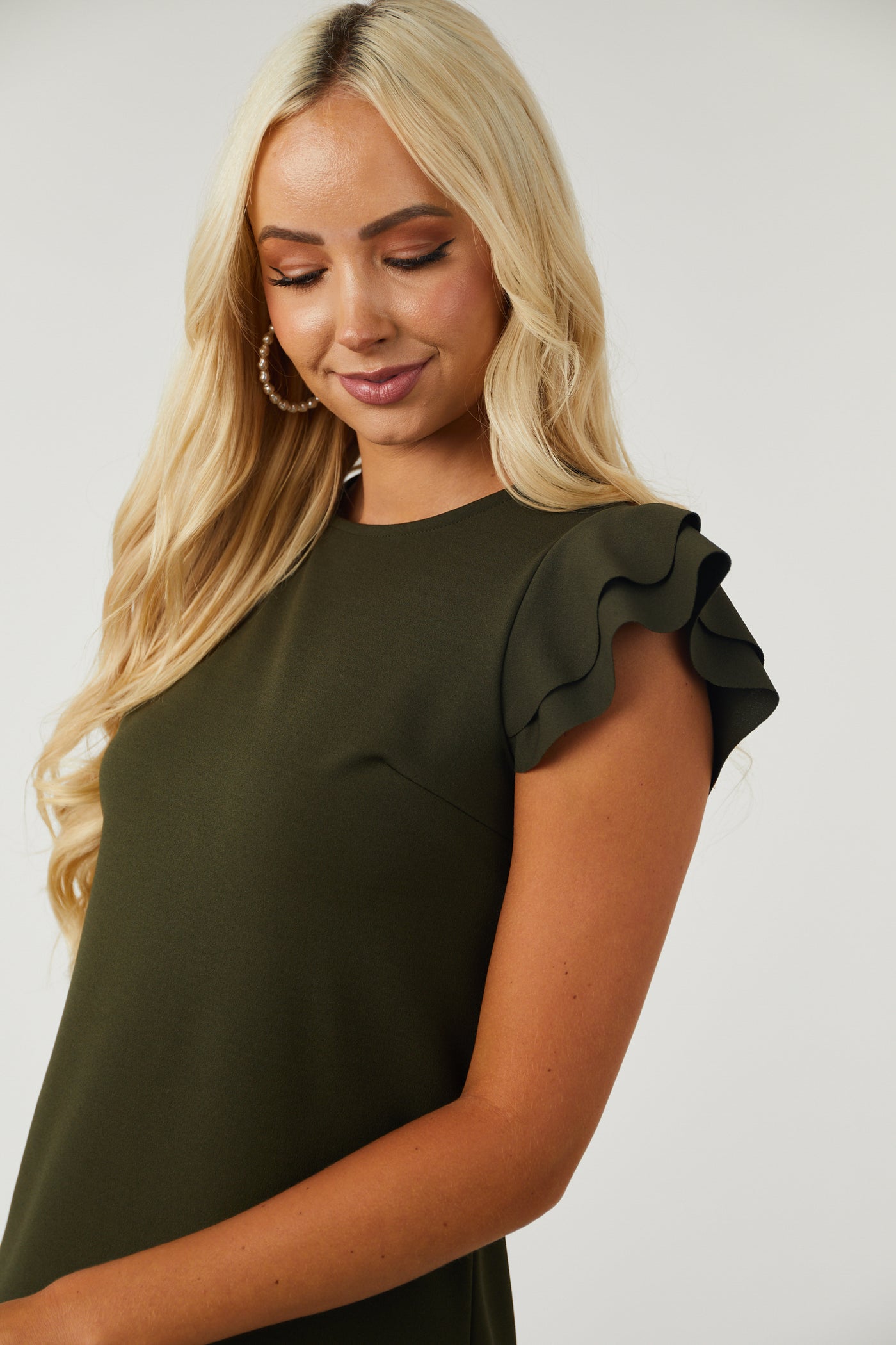 Lily Dark Olive Ruffle Sleeve Shift Dress