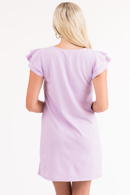 Lily Lavender Ruffle Sleeve Shift Dress