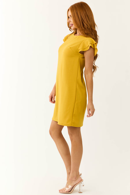 Lily Mustard Ruffle Sleeve Shift Dress