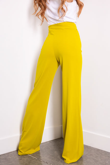 Lime Belted High Waist Pleated Pants