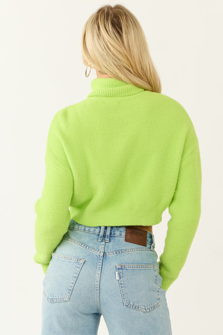 Lime Cropped Turtleneck Fuzzy Sweater