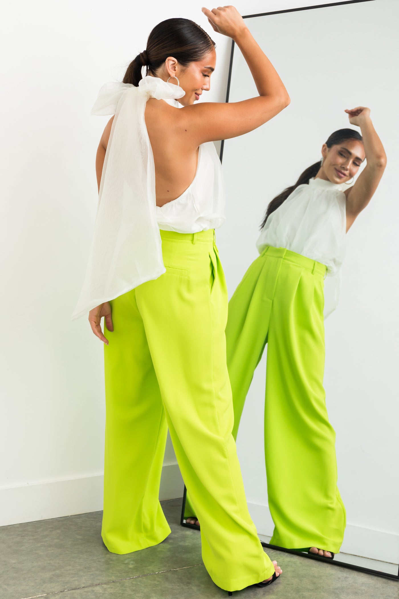 Lime High Waisted Wide Leg Woven Pants